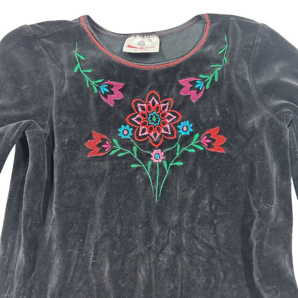 Hanna Andersson Dress Size 120 US 6-7 Girls Black Velvet Embroidered Party - Picture 6 of 8